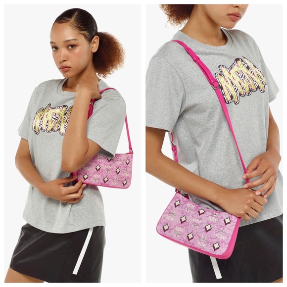 MCM Handbags - NEW!! MCM Pink Vintage Monogram Jacquard Aren Mini Shoulder Bag